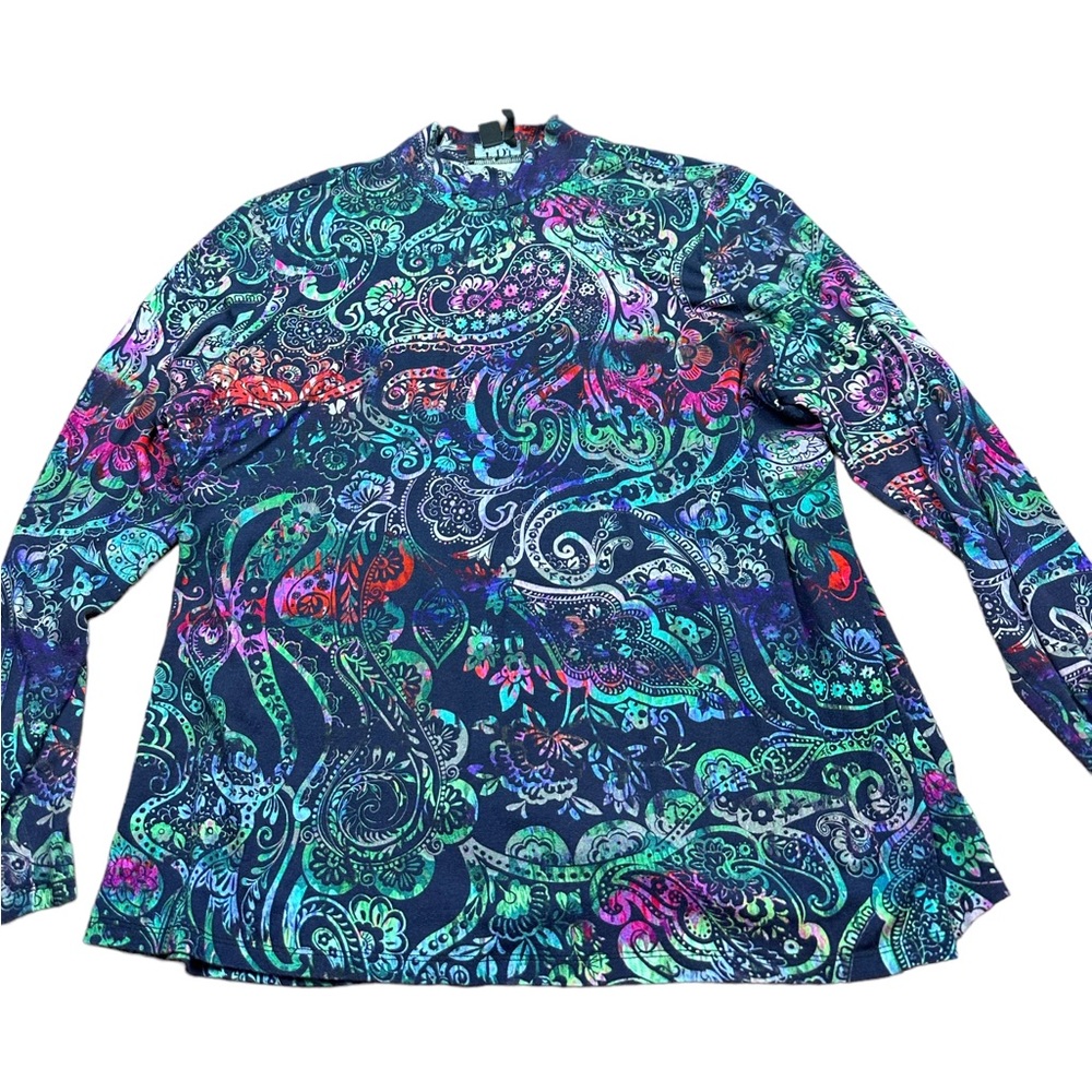 FDJ FRENCH DRESSING JEANS: Mock Neck Long Sleeve Top In Delft Prismatic Size XXL - Picture 2 of 10
